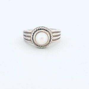 Vintage Estate Sterling Silver 925 Cultured Pearl Ring, Size 8, 6.93g